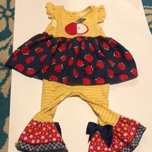 RicRac & Ruffle Apple skirted romper EUC 18 month